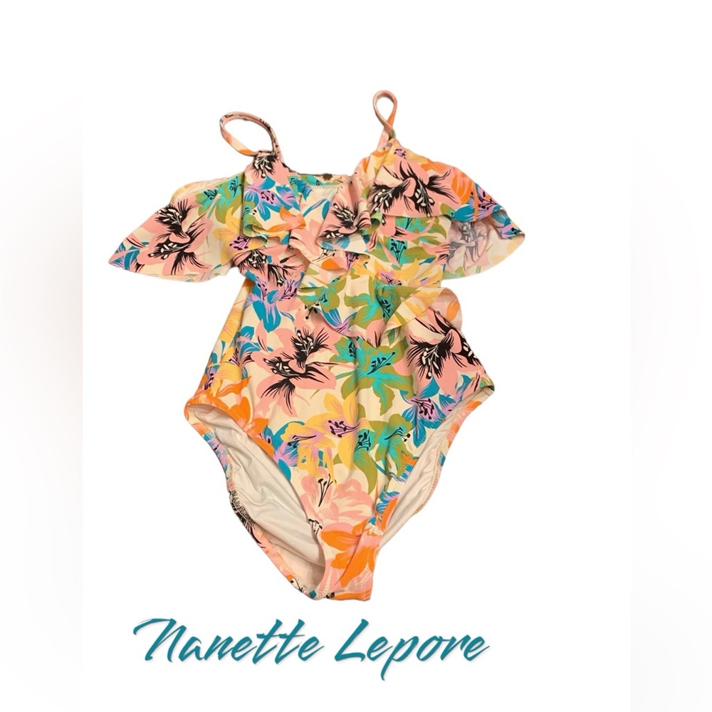 Nanette Lepore bathing suit small, pink, tropical floral one piece